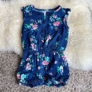 Carter’s blue floral sleeveless romper shorts 18mo